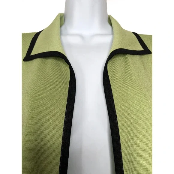Exclusively Misook Long Sleeve Open Cardigan Womens S Small Green Black - Picture 2 of 4